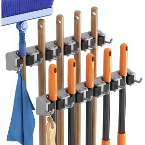 Porte Balais Mural,Support Antidérapant Pour Balai Et Serpillière Pour L'organisation Des Fournitures De Nettoyage,Support Balai Mural Facile À Installer Pour Placard,Garage,Lot De 2,Gris - Neuf