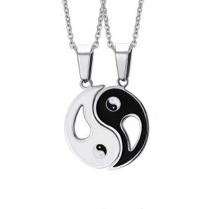 Ensemble De Colliers Yin Yang Bff Pour Couples (Femme Et Homme) - Motif Puzzle Assorti, Longueur Ajustable, Couleur Argent&eacute;e - Neuf