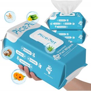 Jgd-Lot De 200 Lingettes De Toilettage Pour Chien &Agrave; Base De Plantes Pour Peaux Sensibles - Serviettes De Toilettage &Eacute;paisses Pour Pattes, Fesses Et Corps - Non Parfum&eacute;es - Neuf