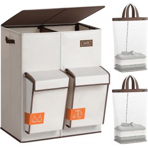 MEVRONISSHOP-Panier &agrave; linge double avec couvercle, 180 l, grand panier &agrave; linge &agrave; 2 sections avec 2 poches lat&eacute;rales, panier &agrave; v&ecirc;tements sales avec sac amovible, facile &agrave; transporter pour buanderie, c - Neuf