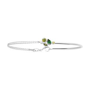 Bracelet Brillaxis Demi-Jonc Chainette Argent Rhodié Et Oxydes Colorés - Neuf