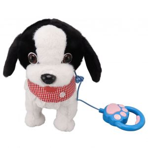HJLIAN Jouet interactif en peluche electronique pour chien qui marche et aboie, avec telecommande et laisse, pour enfants, noir - Neuf