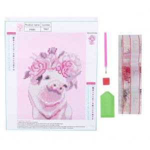 Hjlian Kit De Broderie Diamant A Faire Soi-Meme, Motif Cochon Et Fleur, Broderie Au Point De Croix, Decoration D'interieur - Neuf