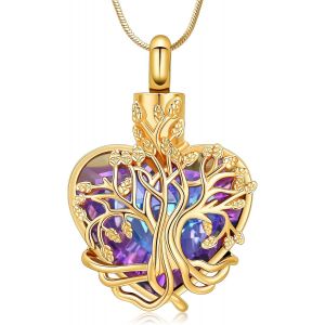 Kal-Collier Urne Pour Cendres, Arbre De Vie, Pierre De Naissance, Pendentif En Forme De C?ur Funéraire, Souvenir, Collier Funéraire, Bijoux Cadeaux Pour Femme, Épouse, Mère - Neuf