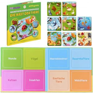 KAL-Magnikon Puzzle Magnétique Des Associations - Le Monde Des Animaux À Partir De 3 Ans - 40 Aimants - Puzzle Éducatif - Entraînement De La Logique - Jeux De Logique Pour Enfants - Puzzle D'Associat - Neuf