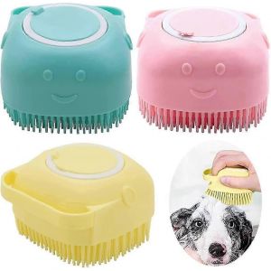 Brosse De Bain Pour Animaux De Compagnie,Brosse De Massage En Silicone 3 Pièces Brosse De Douche En Mousse Avec Distributeur De Savon Pour Chats,Chiens Et Bains Humains - Neuf