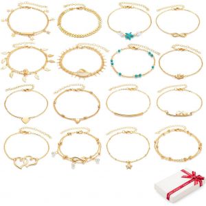 Kalsw-16 Pièces Boho Bracelet De Cheville Set Or Pour Femmes Enfants Filles,Réglable Plage Pieds Nus Chaînes De Cheville Bracelet De Pied Bracelet De Pied Bijoux De Pied Cadeaux Pour Vacances Anniver - Neuf