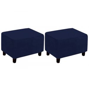 Housses de coussin pour tabouret ottoman bleu marine - Lot de 2, compatibles avec les tabourets rectangulaires, polyester extensible, faciles &agrave; installer - Neuf