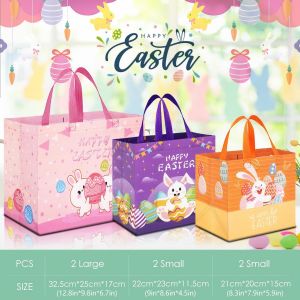 6pcs Sacs De Chasse Aux ?Ufs De P&acirc;ques En Non Tiss&eacute;s ,Sacs Cadeaux De P&acirc;ques Comprend 2 Grands Et 4 Petits ,Sac De Friandises De P&acirc;que Pour Enfants Jeu De F&ecirc;te De P&acirc;que ,Emballage Cadeaux - Neuf