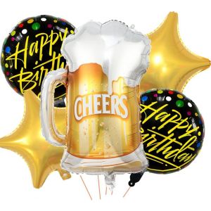 Beer Balloons, 5 Pieces Balloon Wine Bottle Birthday Men Giant Inflatable Balloon Bottle Wine Glasses Aluminium Helium Balloon Happy Birthday Decoration Woman - Neuf