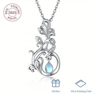 Collier Ph&eacute;nix En Argent 925 Avec Pendentif Pierre De Lune - Bijou Animal Pour Femmes, Cadeau &Eacute;l&eacute;gant - Neuf