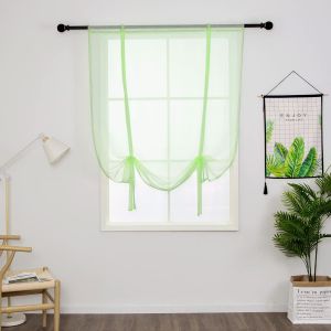 1 Pièce Store Romain Translucide Tulle Rideaux Voilages Vertical Poche De Tige Pour Chambre Cuisine Salon, Vert Clair, Largeur 100cm X Hauteur 120cm - Neuf