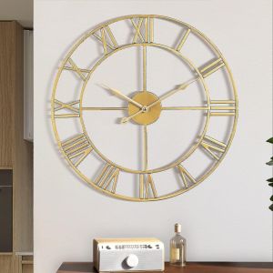 Horloge en chiffres romains de 16 pouces,silencieux non tic-tac actionné rond grande horloge en métal - Neuf