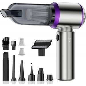 Aspirateur Voiture, 4-In-1 Aspirateur À Main À 3 Vitesses Avec Moteur Sans Brosse 15000Pa Mini Aspirateur Sans Fil Avec 2 Filtres Pour Voiture Clavier Maison Animaux (Argent) - Neuf