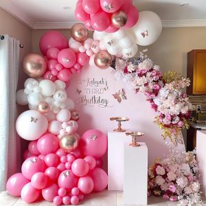 Hot Pink Balloon Arch Kit,123Pcs Pink Balloons Arch Garland Kit With Hot Pastel Pink Rose Gold Balloons For Girls Birthday Party Decoration,Baby Shower Decoration,Wedding,Bridal Shower,Valentine'S Da - Neuf