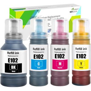 4Pack R&eacute;g&eacute;n&eacute;r&eacute; E102 Bouteilles d'encre 7500 Pages Noir,6000 Pages CMY pour ET-2700 ET-2750 ET-3700 ET-3750 ET-4750 ET-2751 ET-2756 ET-2850 ET-2851 ET-2856 ET-3850 ET-4850 ET-4856 - Neuf