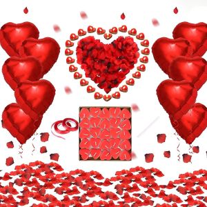 Mevronisshop-Bougies Romantiques Et P&eacute;tales,Saint Valentin D&eacute;coration,50 Bougies En Forme De Coeur+10 Ballons Coeur Rouges+1000 P&eacute;tales De Rose Rouges En Soie,Pour Mariage Saint Valentin D'anniversai - Neuf