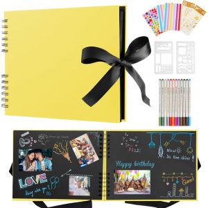 Album Photo Scrapbooking Personnalisable,80 Pages Scrapbooking Livre Kit Avec 12 Stylos Métalliques,Pour Bébé Enfant,Photo Scrapbook Pour Mariage,Voyage,Anniversaire,Jaune Doré - Neuf