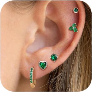 5 Paires Boucles D'oreilles Femme Argent 925 Poteau Hypoallergéniques Boucles D'oreilles Pour Femme Enfants Fille Clou D'oreilles Creoles Coeur Cartilage Boucle D'oreille Femme Ensemble.[X2479] - Neuf