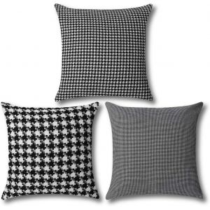 Ksfal-Lot De 3 Housses De Coussin Vintage 45x45 Cm,Motif Pied-De-Poule Traditionnel Rétro Noir Et Blanc Pour Canapé,Décoration D'intérieur (Noir) - Neuf