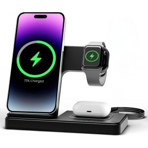 Station de Charge sans Fil 3 en 1 pour iPhone et Apple Watch Airpods, Chargeur sans Fil pour iPhone 17 16 15 14 13 12 11 X 8 Series Apple Watch Ultra 2 10 SE 9 8 7 6 5 4 3 AirPods Pro 4 3 2 - Neuf