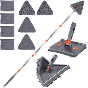 192cm Long Handled Mop for Walls and Skirting Boards with 2 Chenille Dusters and 6 Microfiber Pads for Painted Walls,Windows and Floors - Neuf