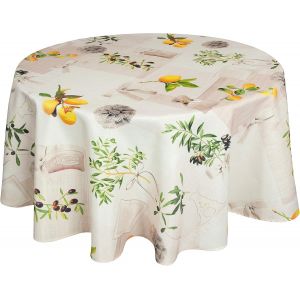 SJZG-&reg; Nappe Enduite De T&eacute;flon Pour L'Int&eacute;rieur Et L'Ext&eacute;rieur Dans 6 Designs # Nappe Lavable, Hydrofuge Et R&eacute;sistante Aux Salissures Gr&acirc;ce &Agrave; Un Effet Lotus Fiable, Ronde 140Cm M&eacute;diterran&eacute;e - Neuf