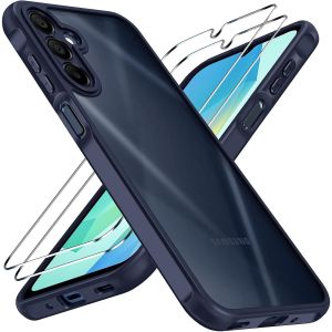 JGD-Anti-Jaunissement HD Clair Coque pour Samsung Galaxy A16 4G / A16 5G avec 2 Pi&egrave;ces Verre Tremp&eacute;, [Protection Militaire] Transparente &Eacute;tui de Protection Antichoc Mince Bumper Housse - Bleu - Neuf
