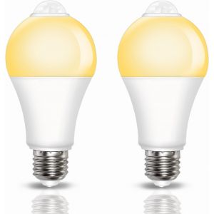 Kalanka-Ampoule D&eacute;tecteur De Mouvement E27 9w, 800lm Blanc Chaud 3000k Ampoule Led E27 Capteur Pir, Auto On/Off, Pour Couloir, Escalier, Garage, Ac 220v, 120 Degrees, Lot De 2 - Neuf