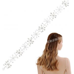 Kal-Bandeau Large Cheveux Femme Mariée Strass Bandeaux Argent Mariage Fleur Feuille De Vigne Pièce De Cheveu Perles Accessoires Pour Femmes X04814 - Neuf
