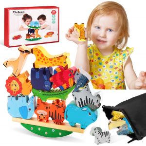 ERYI-Jeux D'Équilibre En Bois Pour Enfants, Animaux Jouet À Empiler Avec Sac De Rangement, Jeu D'Equilibre De Animaux Bloc, Montessori Jouets Éducatifs, Cadeaux Pour Bébés 3-6 Ans - Neuf