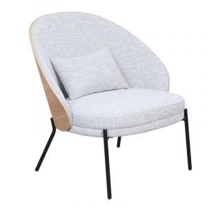 Fauteuil de Salon Design Scandinave Cocoon &iquest; Bois Clair & Tissu Beige &iquest; Assise Rembourr&eacute;e avec Coussin - Neuf