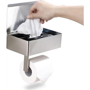 Argent porte-Papier Toilette avec Tablette - Lingette Humide Distributeur et de Stockage pour Toute salle de Bains - Mur en Acier Inoxydable Monté Organisateur - Noir Mat, Grand - Neuf