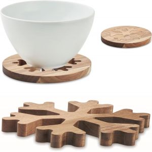 Kalanka-Lot De 2 Dessous De Plat En Bois D'acacia Naturel Et Durable Au Design Flocon De Neige Pour L'hiver Noël Fondue Cuisson - Neuf