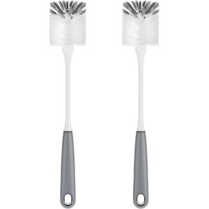 Lot De 2 Goupillons Bouteille Avec Long Manche, Brosse Biberon B&eacute;b&eacute; Bouteille Verre Tasse, Gris - Neuf