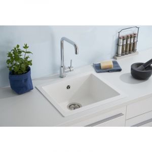 Respekta - Vier &eacute;vier De Cuisine &agrave; Encastrer Granit &eacute;vier Mineralite 50 X 44 Blanc - Neuf