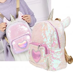 Sac a dos d'ecole reflechissant a paillettes pour enfant, joli cartable de voyage (cheval) - Neuf