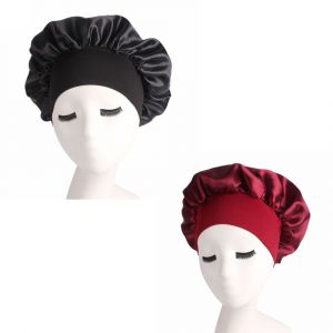 Ensemble Deux Pièces Noir Et Bordeaux, Bonnet De Nuit En Satin, Bonnet De Nuit Réglable, Bonnet Souple, Bonnet De Nuit En Soie Élastique Pour Femmes Et Filles - Neuf