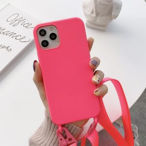 Kal-Chaîne De Téléphone Portable Pour Iphone 12 Mini - En Nylon - Bandoulière - En Silicone Liquide - Avec Cordon De Serrage - Pour Iphone 12 Mini - Rouge Rose - Neuf