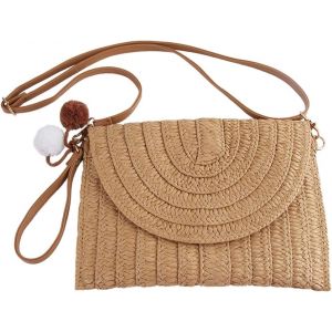 RFCBC-Sac Paille, Sac de Plage Femme, Sac a Main, Pochette en Paille pour Femme, Sac en Paille Plage, Pochette Bandoulière Femme, Pochette Telephone Portable, Sac de Vacances à la Plage - Neuf