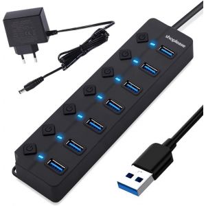 Séparateur Usb 3.0 Avec Adaptateur 5V/2A, Extension Usb À 7 Ports Avec Interrupteur Marche/Arrêt Individuel, Hub De Données D'Extension Portable[Z734] - Neuf