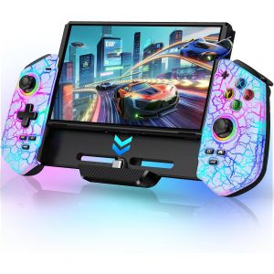 Manette de commutateur &Atilde; effet Hall, Plug & Play pour console Nintendo Switch/OLED, manette de commutateur avec joystick pr&eacute;cis, look lumineux RVB cool, 4 emplacements pour cartes de jeu - Neuf