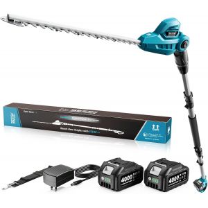 MEVRONISSHOP-SEESII Taille Haie Electrique Telescopique 2,6 m, Taille-Haies &Eacute;lectriques avec Lame Double Action 40 cm, 2 * Batteries 4,0Ah, T&ecirc;te Pivotante 135&deg; R&eacute;glable, pour Haies Hautes et Arbustes - Neuf