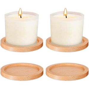 Kalanka-4 Pièces Assiette En Bois L'assiette Pour Bougies, Sous-Verres Ronds En Bois Pour Bougies, Bougeoir De Baptême Pour Bougies Jusqu'à D 8 Cm Pour Boissons, Bière, Verre, Tasses, Bougies - Neuf