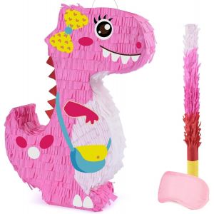 Teppc-Pinata Dinosaure - Pinata Dinosaure Rose Pour Décoration Fête D'anniversaire Avec Bandeau Bâton Pour Filles Enfants Décoration Fête À Thème Jurassique Fournitures Jeu Fête D'anniversaire Dino - Neuf