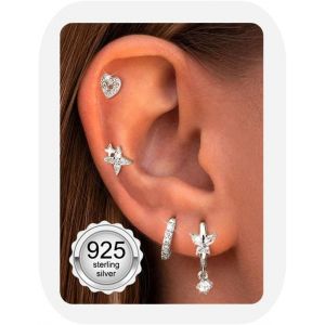 Senior-4 Paires Boucles D'oreilles Femme Argent 925 Plaquée Or 14k Créoles Argent Boucles D'oreilles Zircon Piercing Oreille Cartilage Petites Boucles D'oreilles Femme Or Pour Piercings Multiples[L44] - Neuf