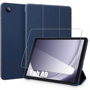 Coque + Verre Tremp&eacute; Pour Samsung Galaxy Tab A9 (8,7 Pouces) Protection Avec Fonction Support - Bleu Marine - Efconnection - Neuf