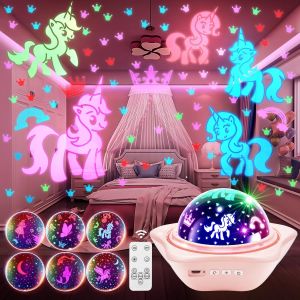 Veilleuse Pour B&eacute;b&eacute;, 15 &Eacute;clairages + 6 Lumi&egrave;res + Projecteur D'&eacute;toiles Rotatif, Veilleuse Pour Enfants, T&eacute;l&eacute;commande &Agrave; Intensit&eacute; Variable + Minuteur, Accessoires De Chambre De Filles, Lumi&egrave;res - Neuf