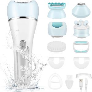 Oayew-Epilateur Electrique Femme, 6 En 1 Rasoir Electrique Sans Fil, Affichage Led, Sec Et Humide, Epilateur Sans Fil Bikini Rechargeable Avec Brosse Exfoliante, Brosse De Nettoyage, T&ecirc;te De Massage - Neuf