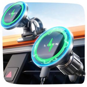Support T&eacute;l&eacute;phone Pour Voiture Magsafe Aimant&eacute; Magn&eacute;tique Induction Rechargeable Lisen - Charge Rapide Sans Fil & Fixation S&eacute;curis&eacute;e - Rotation &Agrave; 360&deg; Compatible Iphone & Smartphones Magsafe - Lisen - Neuf